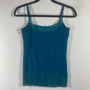 Loft Outlet Lace Trim Cami Sz‎ Sm Teal Square Neck Slim Fit Preppy Colorful Y2K